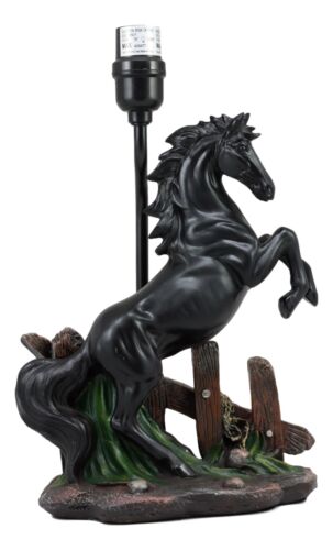 Ebros Gift Black Rearing Wild Horse Stallion Desktop Table Lamp With Nature Printed Shade Home Decor 19"Tall As Rustic Country Home Decor Cabin Lodge Western Decorative Side Desktop Lamp