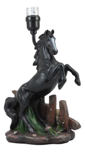 Ebros Gift Black Rearing Wild Horse Stallion Desktop Table Lamp With Nature Printed Shade Home Decor 19"Tall As Rustic Country Home Decor Cabin Lodge Western Decorative Side Desktop Lamp