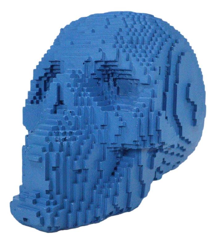 Ebros Gift Blue 3D Pixel Skull Figurine 5"L Cubic Voxel Gamer Skull Skeleton Sculpture