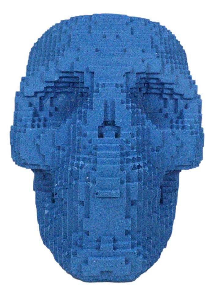 Ebros Gift Blue 3D Pixel Skull Figurine 5"L Cubic Voxel Gamer Skull Skeleton Sculpture