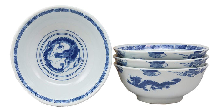 Ebros Gift Blue And White Ming Dynasty Style Feng Shui Dragons Ceramic Bowls As Ramen Pho Soup Cereal Bowl 4 Piece Set 32oz 8"Diameter Ebros Gift Blue And White Ming Dynasty Style Feng Shui Dragons Ceramic Bowls As Ramen Pho Soup Cereal Bowl 4 Piece Set 32oz 8"Diameter
