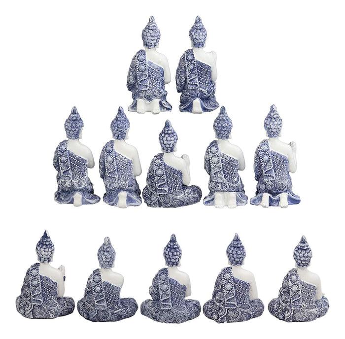 Ebros Gift Blue And White Terracotta Ming Style Miniature Meditating Buddha Amitabha Figurine Set Of 12 In Different Mudra Poses Collectible 3.25" Tall Eastern Enlightenment Feng Shui Buddhist Monks