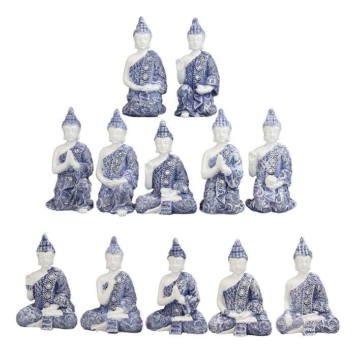 Ebros Gift Blue and White Terracotta Ming Style Miniature Meditating Buddha Amitabha Figurine Set of 12 in Different Mudra Poses Collectible 3.25" Tall Eastern Enlightenment Feng Shui Buddhist Monks Ebros Gift Blue and White Terracotta Ming Style Miniature Meditating Buddha Amitabha Figurine Set of 12 in Different Mudra Poses Collectible 3.25" Tall Eastern Enlightenment Feng Shui Buddhist Monks