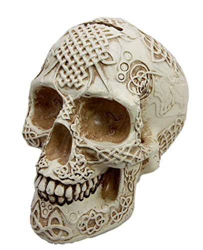 Ebros Gift Bone Cream Celtic Lion Tribal Knot Tattoo Coat Of Arms Skull Money Bank Figurine