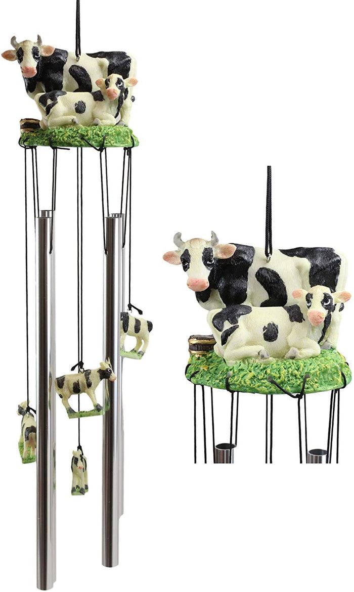 Ebros Gift Bovine Holstein Cow And Baby Calf Family Resonant Relaxing Aluminum Wind Chime Country Western Rustic Farm Cows Garden Patio Outdoor Decorative Accent Noisemaker