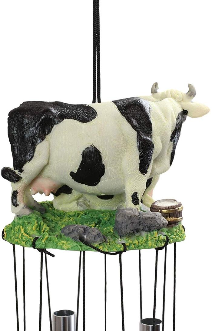 Ebros Gift Bovine Holstein Cow And Baby Calf Family Resonant Relaxing Aluminum Wind Chime Country Western Rustic Farm Cows Garden Patio Outdoor Decorative Accent Noisemaker