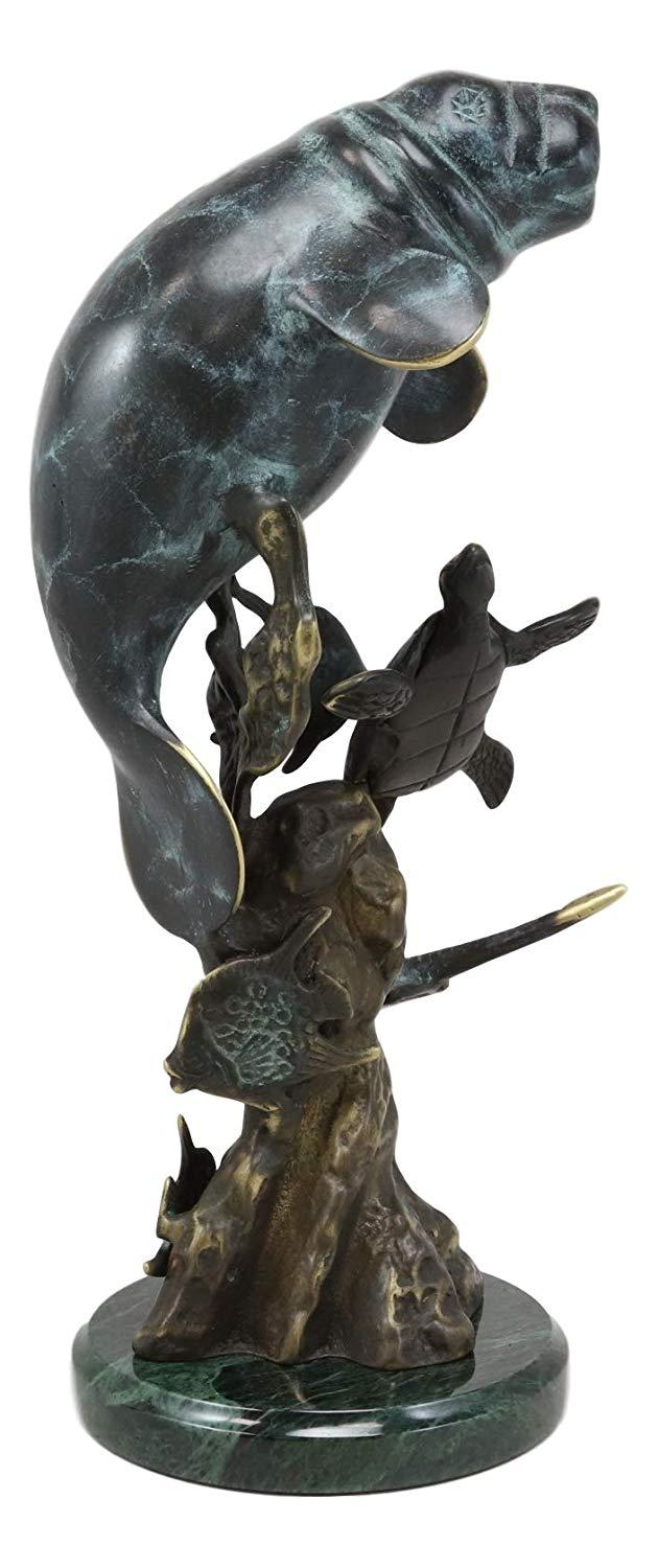 Ebros Gift Brass Metal Nautical Manatee Sea Cow With Turtle Stingray And Fishes Statue