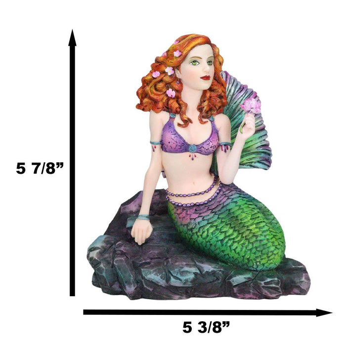 Ebros Gift Brigid Ashwood Fantasy Art Colorful Pastel Nautical Siren Mermaid Ocean Celtic Stone Holding Pink Rose Statue 6" Tall Sea Beach Princess Mermaids Decorative Accent Resin Figurine