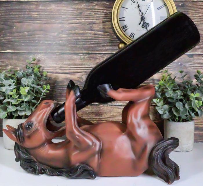 Ebros Gift Brown Chestnut Equestrian Stallion Horse Wine Bottle Holder Caddy Figurine