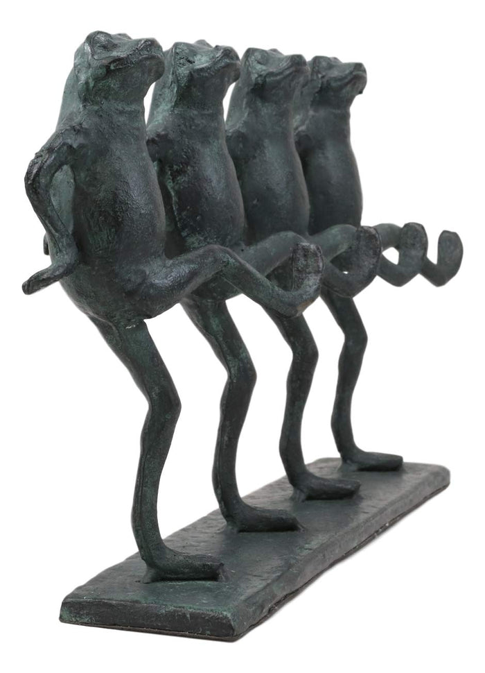 Ebros Gift Cast Aluminum Metal Whimsical Rustic Folk Dancing Frogs Parade Statue 14.25" Wide Frog Desktop Shelf Countertop Mantelpiece Decorative Sculpture In Verdi Green Finish