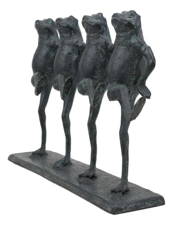 Ebros Gift Cast Aluminum Metal Whimsical Rustic Folk Dancing Frogs Parade Statue 14.25" Wide Frog Desktop Shelf Countertop Mantelpiece Decorative Sculpture In Verdi Green Finish