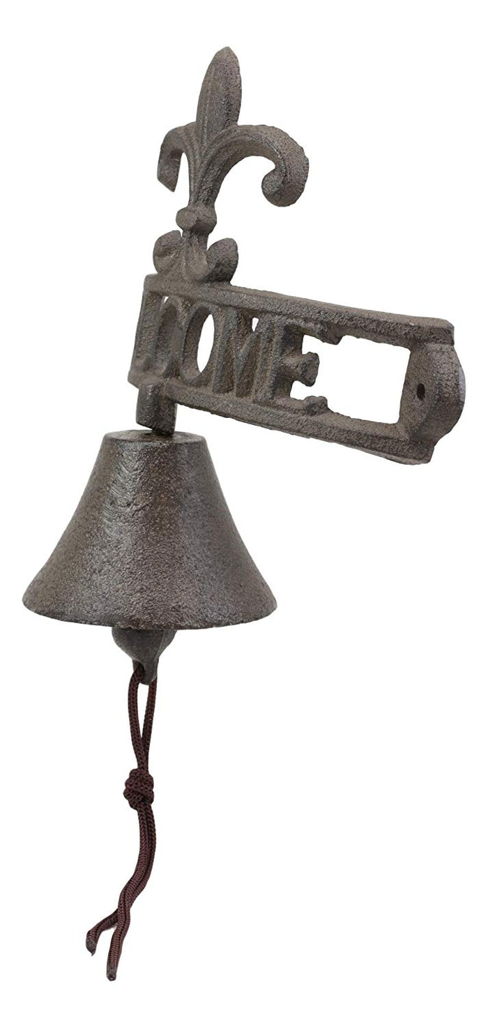 Ebros Gift Cast Iron Rustic Vintage Fleur De Lis Crown With Welcome Word Sign Door Wall Dinner Yard Bell Outdoor French Southwestern Farmhouse Accent Bells