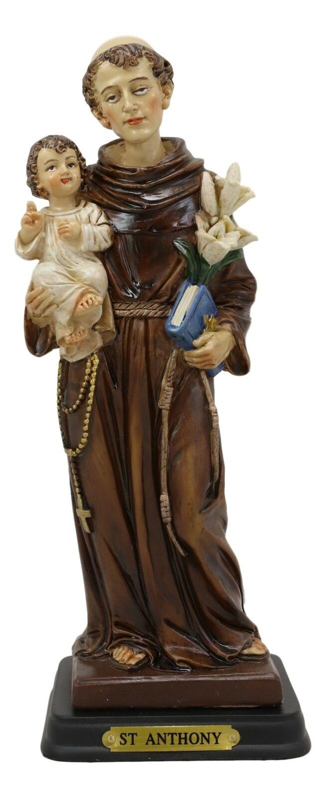 Ebros Gift Catholic Church Saint Anthony Of Padua Carrying Baby Jesus And Lily Flowers Statue 8.25" Tall
