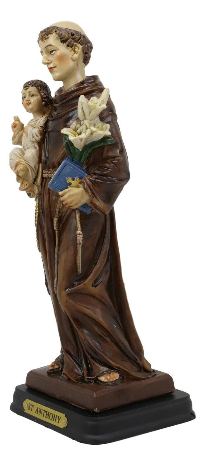 Ebros Gift Catholic Church Saint Anthony Of Padua Carrying Baby Jesus And Lily Flowers Statue 8.25" Tall