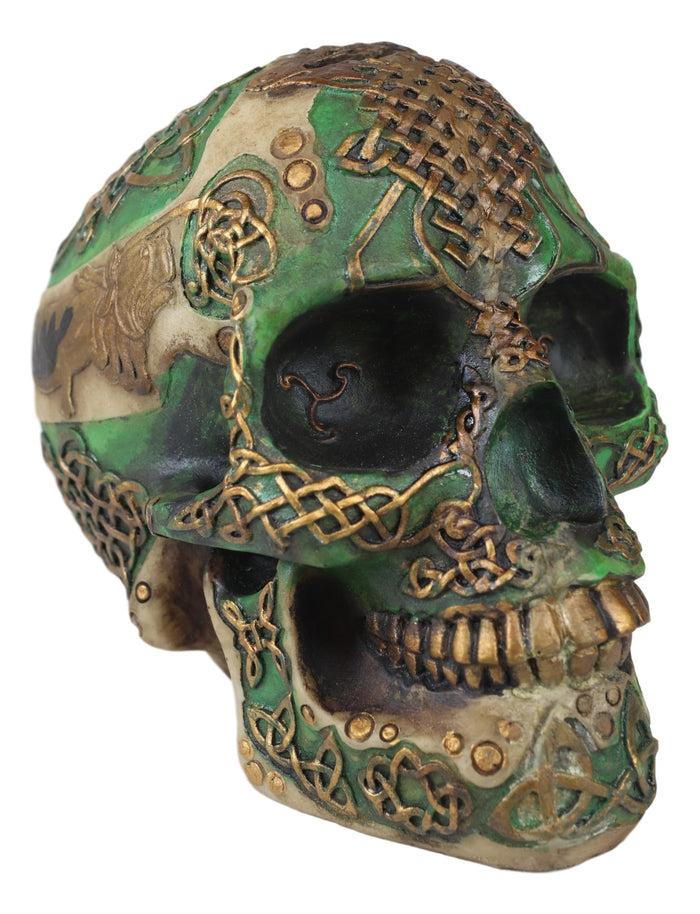 Ebros Gift Celtic Knotwork Shamrock Lion Green Gold Skull Money Bank Figurine Ossuary Labyrinth Dark Arts Decor Statue