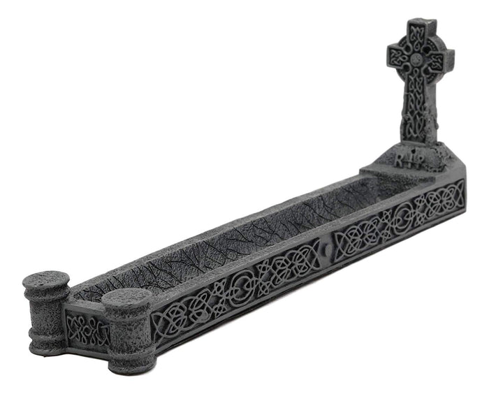 Ebros Gift Celtic Memorial Rest In Peace Tomb Trinity Ringed High Cross Incense Holder Burner Figurine 10.25" Long Medieval Renaissance Knotwork Tattoo Decor Sculpture
