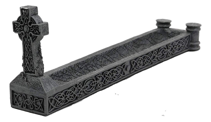 Ebros Gift Celtic Memorial Rest In Peace Tomb Trinity Ringed High Cross Incense Holder Burner Figurine 10.25" Long Medieval Renaissance Knotwork Tattoo Decor Sculpture