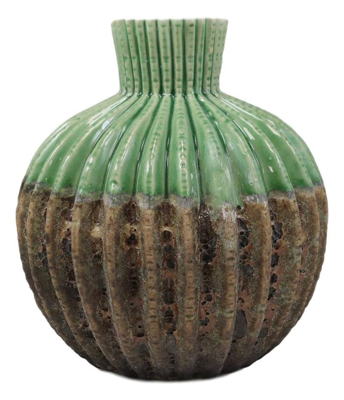 Ebros Gift Ceramic Dolomite Contemporary Golden Barrel Cactus Floral Vase With Ribbed Textured Surface As Mantelpiece Countertop Bar Table Decorative Accent Sculpture Cacti Shaped (7" H Small)