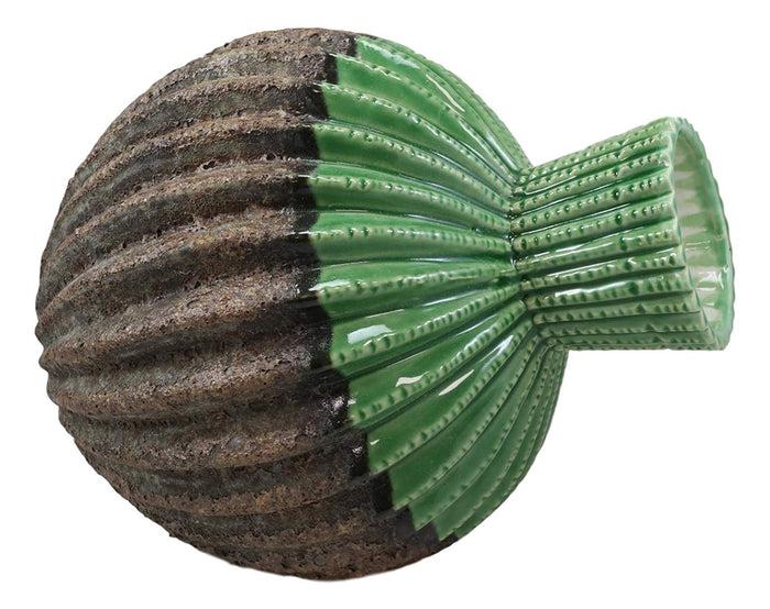 Ebros Gift Ceramic Dolomite Contemporary Golden Barrel Cactus Floral Vase With Ribbed Textured Surface As Mantelpiece Countertop Bar Table Decorative Accent Sculpture Cacti Shaped (Set Of 3 Vases)