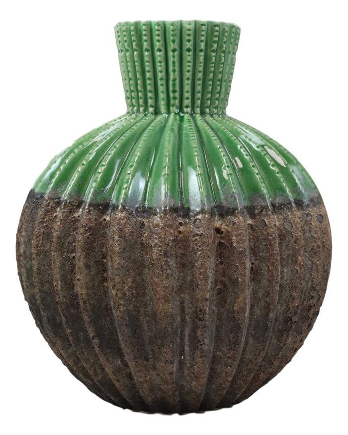 Ebros Gift Ceramic Dolomite Contemporary Golden Barrel Cactus Floral Vase With Ribbed Textured Surface As Mantelpiece Countertop Bar Table Decorative Accent Sculpture Cacti Shaped (Set Of 3 Vases)
