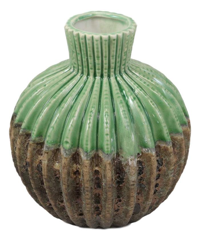 Ebros Gift Ceramic Dolomite Contemporary Golden Barrel Cactus Floral Vase With Ribbed Textured Surface As Mantelpiece Countertop Bar Table Decorative Accent Sculpture Cacti Shaped (7" H Small)