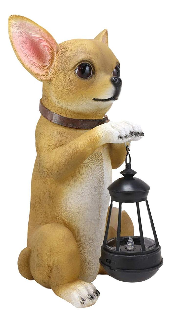 Ebros Gift Chihuahua Dog On Two Legs Statue With Solar LED Lantern Lamp 14" Tall