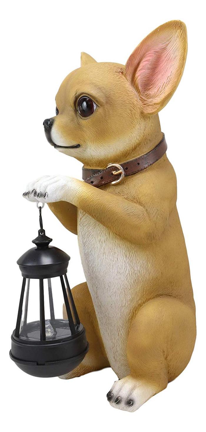 Ebros Gift Chihuahua Dog On Two Legs Statue With Solar LED Lantern Lamp 14" Tall
