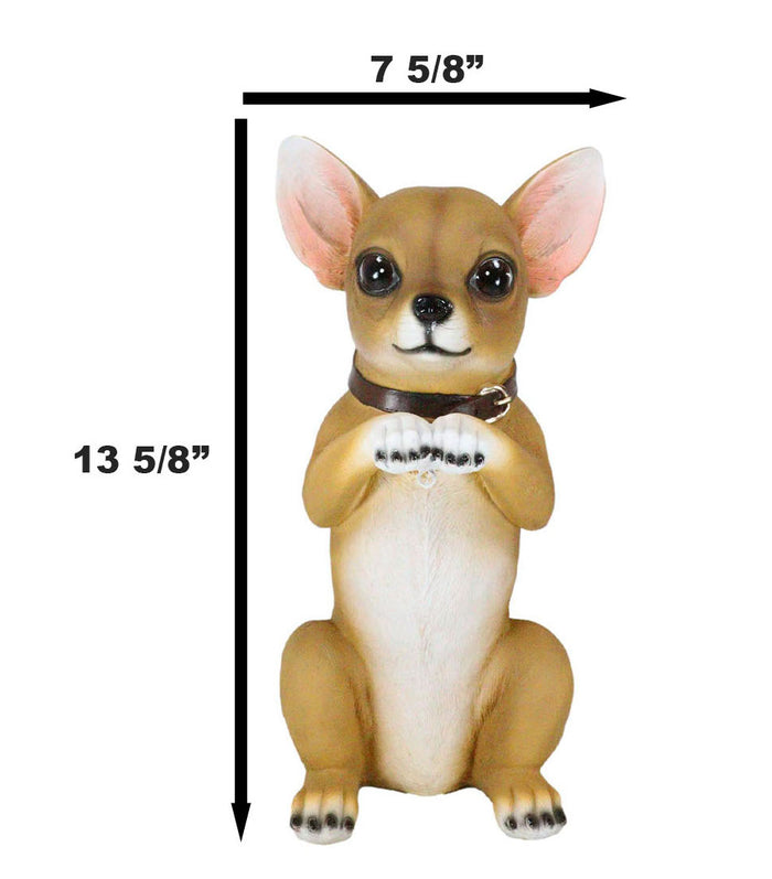 Ebros Gift Chihuahua Dog On Two Legs Statue With Solar LED Lantern Lamp 14" Tall