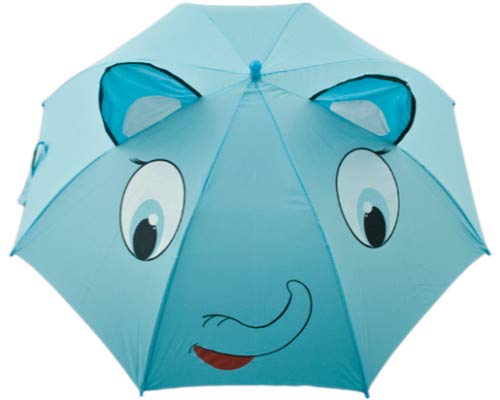 Ebros Gift Children Kids Animated Colorful Pop Up Umbrella 33" Diameter Animal Themed Umbrellas With 3D Ears Or Eyes Fun Child Friendly Playing In The Rain (Blue Safari Baby Elephant)