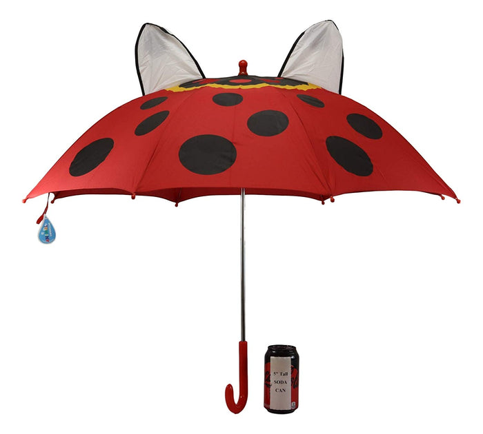 Ebros Gift Children Kids Animated Colorful Pop Up Umbrella 33" Diameter Animal Themed Umbrellas With 3D Ears Or Eyes Fun Child Friendly Playing In The Rain (Red Ladybug Beetle)