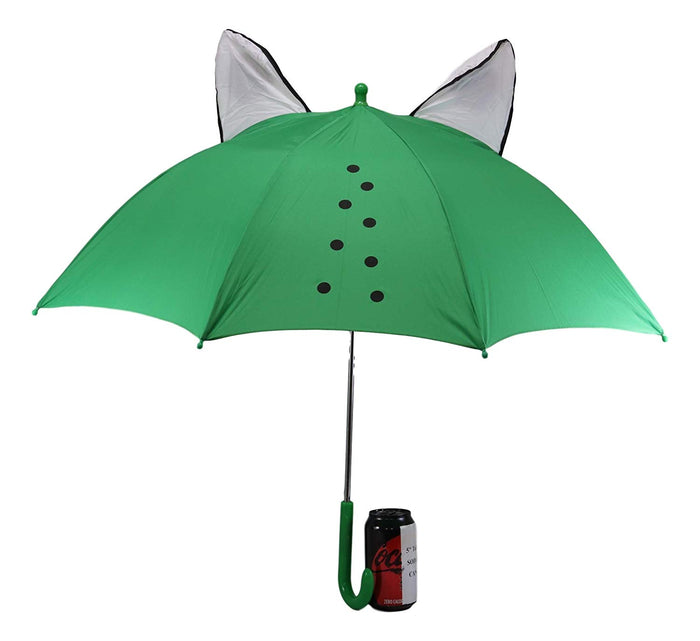Ebros Gift Children Kids Animated Colorful Pop Up Umbrella 33" Diameter Animal Themed Umbrellas With 3D Ears Or Eyes Fun Child Friendly Playing In The Rain (Green Happy Frog Toad)