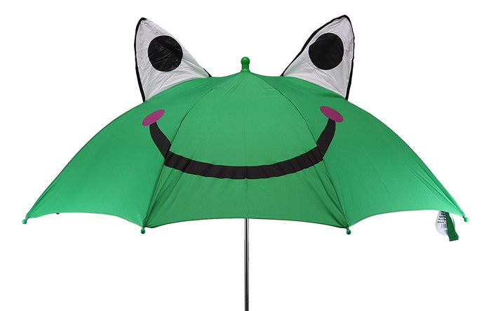 Ebros Gift Children Kids Animated Colorful Pop Up Umbrella 33" Diameter Animal Themed Umbrellas With 3D Ears Or Eyes Fun Child Friendly Playing In The Rain (Green Happy Frog Toad)