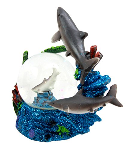 Ebros Gift Coastal Apex Predator Shark Family Water Globe Figurine 4"H