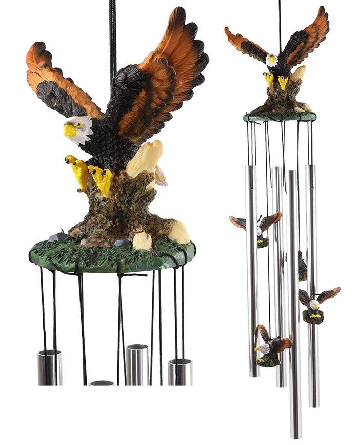 Ebros Gift Colorful American Bald Eagle Spreading Out Its Wings Resonant Relaxing Wind Chime Patio Garden Decor Wild Birds Of Prey Eagles Swooping Resin Sculpture With Aluminum Rods