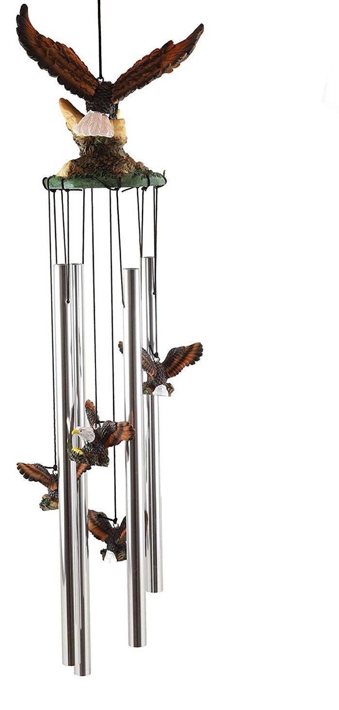 Ebros Gift Colorful American Bald Eagle Spreading Out Its Wings Resonant Relaxing Wind Chime Patio Garden Decor Wild Birds Of Prey Eagles Swooping Resin Sculpture With Aluminum Rods