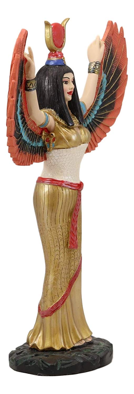 Ebros Gift Colorful Egyptian Goddess Isis Ra With Open Wings On Gold Robe Statue 12" Tall Deity Of Motherhood Magic Wisdom And Nature Home Decorative Sculpture