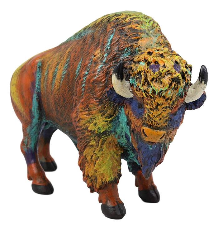Ebros Gift Colorful Native American Bison Buffalo Figurine 9.25" Long Hand Painted Resin Sculpture Symbol Of Abundance And Manifestation Animal Totem Spirit Home Accent Decor