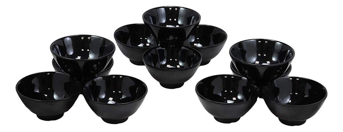 Ebros Gift Contemporary Black Smooth Porcelain Round Bowls For Cereal Soup Salad Noodle Rice Ice Cream Decorative Bowl Set Of 12 Serveware For Restaurant Supply Home Kitchen