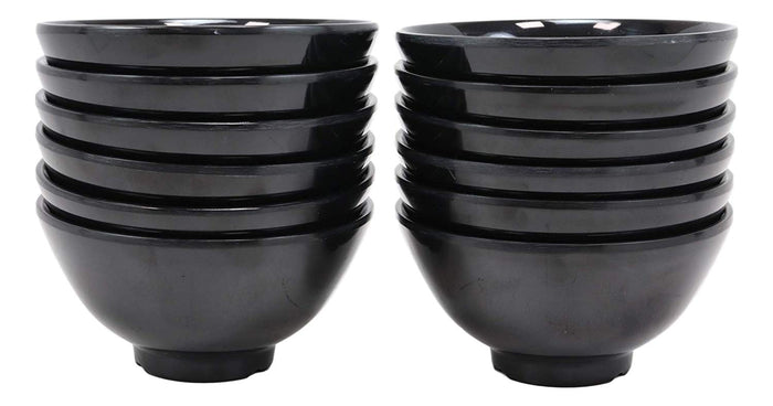Ebros Gift Contemporary Black Smooth Porcelain Round Bowls For Cereal Soup Salad Noodle Rice Ice Cream Decorative Bowl Set Of 12 Serveware For Restaurant Supply Home Kitchen