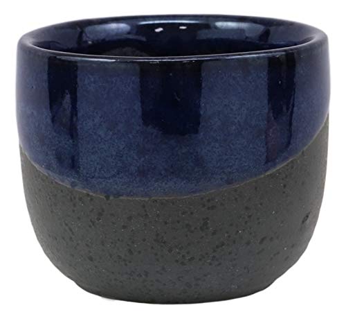 Ebros Gift Contemporary Blue And Black Horizon Sky Glazed Ceramic Pottery Heaven And Earth 'Ten To Ji' Design Japanese Rice Wine Sake Ochoko Cup Pack Of 6 Cups