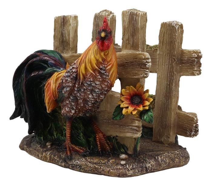 Ebros Gift Country Farm Proud Rooster Chicken By Sunflower And Wooden Fence Dinner Napkin Holder Figurine 6.25" Wide Rustic Western Table Decorative Accent