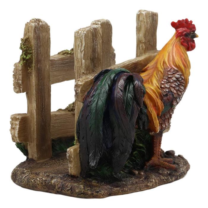Ebros Gift Country Farm Proud Rooster Chicken By Sunflower And Wooden Fence Dinner Napkin Holder Figurine 6.25" Wide Rustic Western Table Decorative Accent