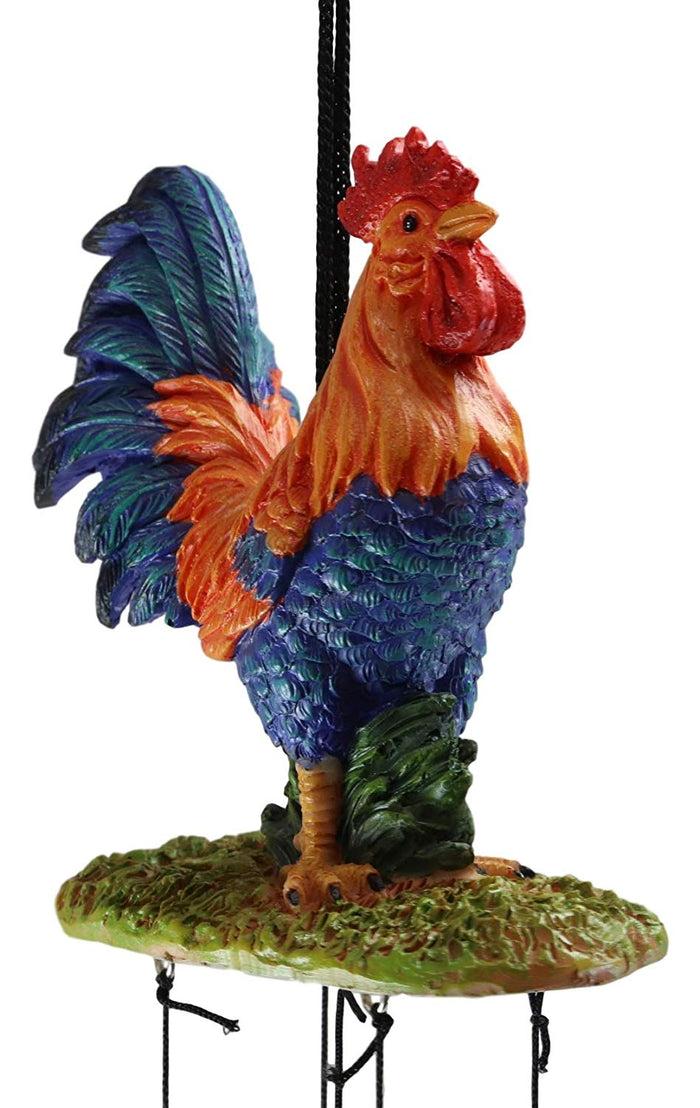 Ebros Gift Country Western Animal Farm Morning Sunshine Rooster Chicken Figurine Top Resonant Wind Chime With Sunflower Ornament For Garden Patio Rustic Home Accent