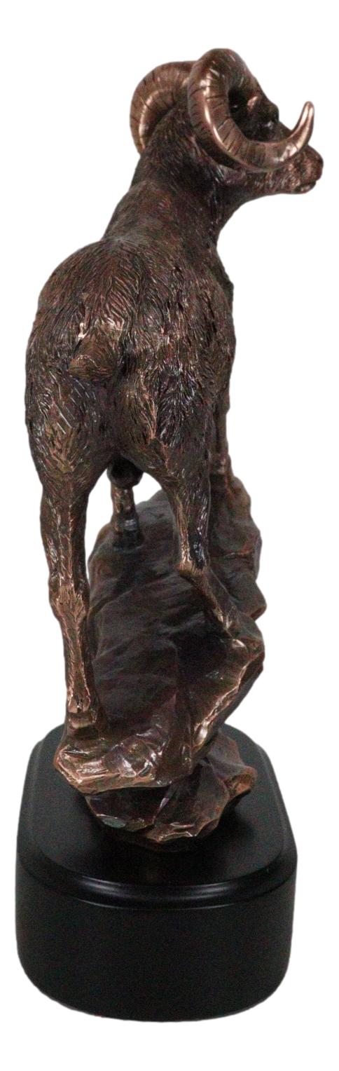 Ebros Gift Country Wildlife Animal Taxidermy Bighorn Sheep Ram Climbing On Sloping Rock Statue With Trophy Base 12" H Bronze Electroplated Resin Figurine Cabin Lodge Cottage Themed Decor Accent