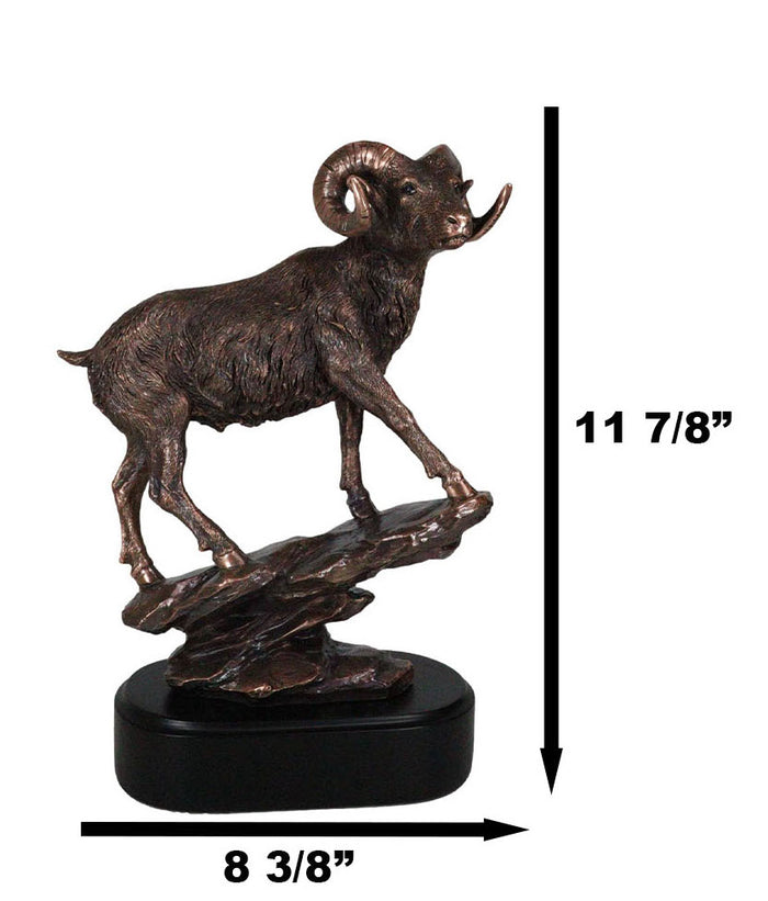 Ebros Gift Country Wildlife Animal Taxidermy Bighorn Sheep Ram Climbing On Sloping Rock Statue With Trophy Base 12" H Bronze Electroplated Resin Figurine Cabin Lodge Cottage Themed Decor Accent