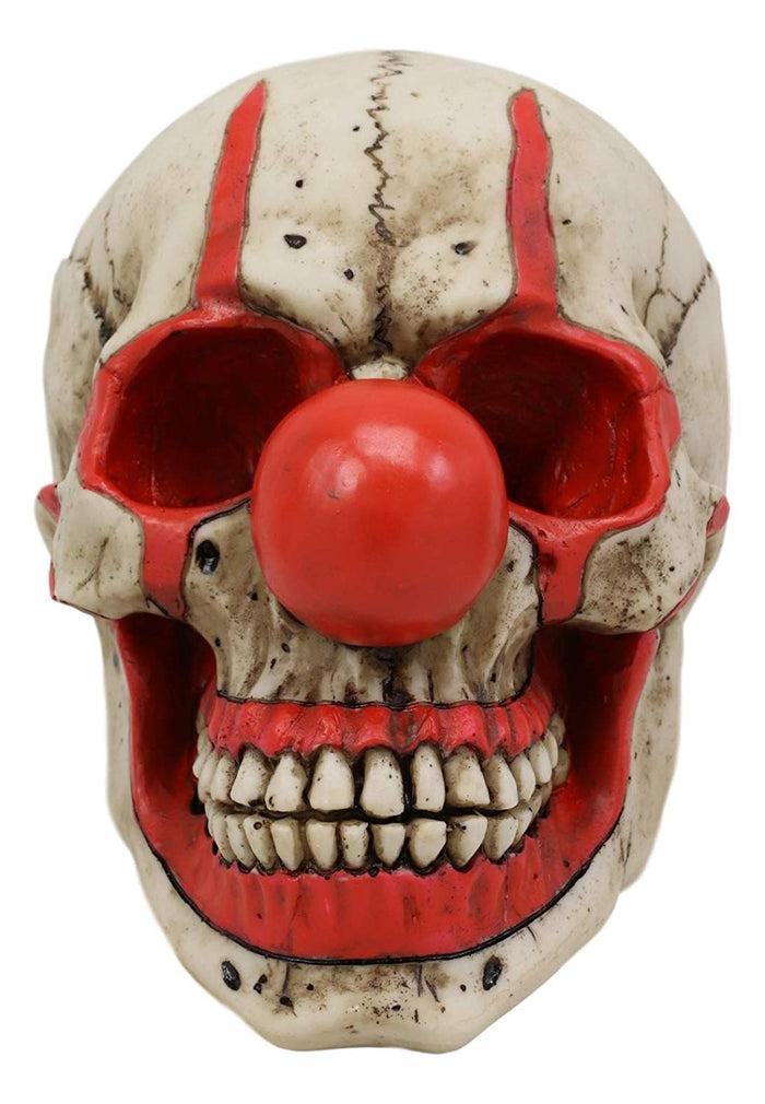 Ebros Gift Creepy IT Jester Clown Harlequin Joker Skull With Red Nose Figurine 5" Tall Ossuary Skulls And Skeletons Collectible Sculpture