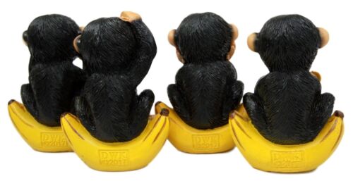 Ebros Gift Curious Monkeys On Banana Boats Figurine Set Of Four 4.25"H Funny Signs Chimpanzee Monkey Business Collectibles