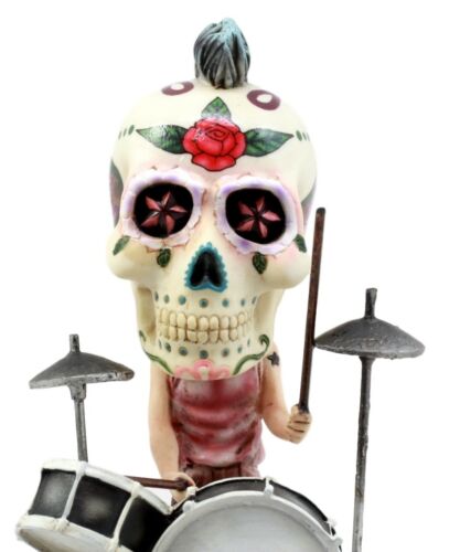 Ebros Gift Day Of The Dead Tattoo Skeleton Rock Drummer Bobblehead Figurine 6.5" L Halloween Statue Decor