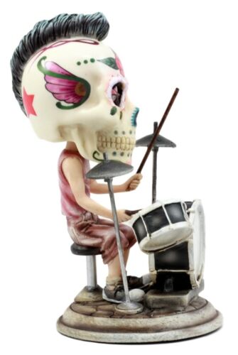 Ebros Gift Day Of The Dead Tattoo Skeleton Rock Drummer Bobblehead Figurine 6.5" L Halloween Statue Decor