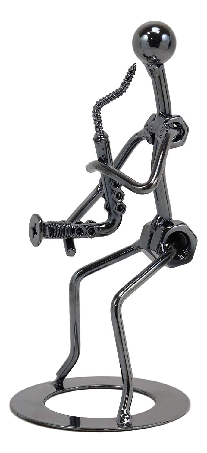 Ebros Gift Decorative Musician Metal Art Music Instrument Player 3D Figurine Hand Sculpted Electroplated Recycled Steel Home And Office Desk Table Decor Statue (Saxophone Player)